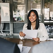 a woman being interviewed for a job